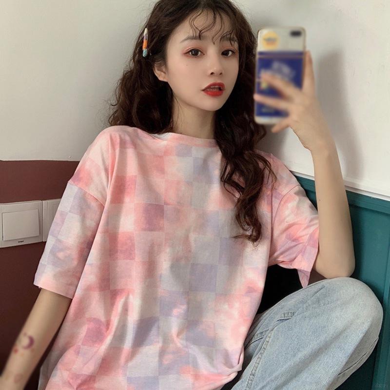 Áo Thun Nữ Ngắn Tay Họa Tiết Caro Thời Trang Hàn Quốc