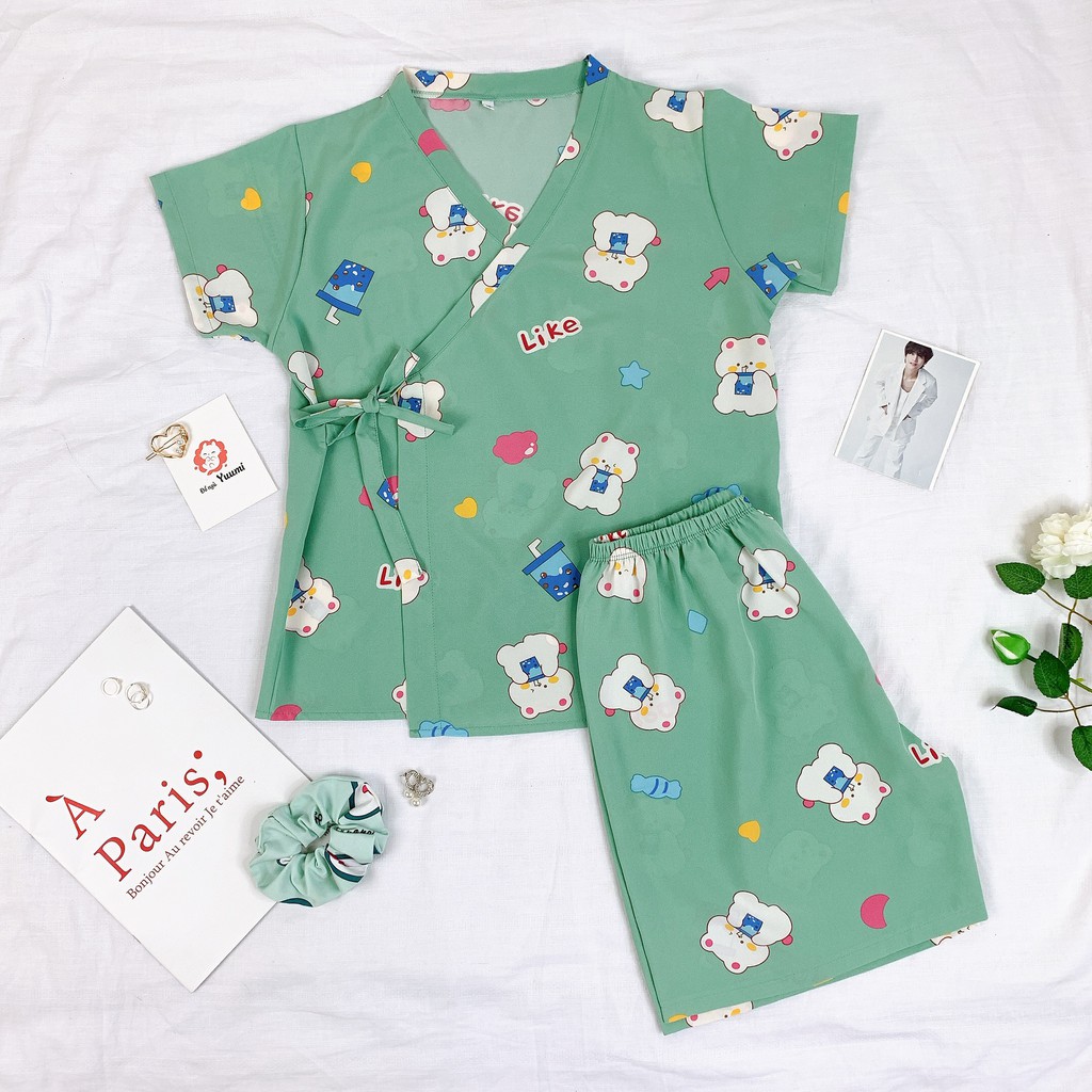 Bộ ngủ lụa cộc tay nữ mềm mát bộ mặc nhà họa tiết dễ thương [BC16 | BigBuy360 - bigbuy360.vn