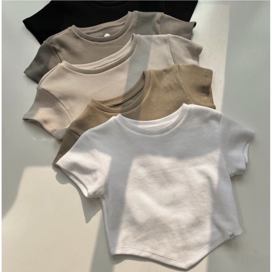 Áo Croptop Cổ Tròn Vạt Chéo, Áo Thun Ôm Tay Ngắn, Áo Body Chất Thun Gân Dày Dặn phong cách năng động, sexy