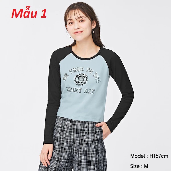 Áo thun tay dài, dáng crop top GU Nhật