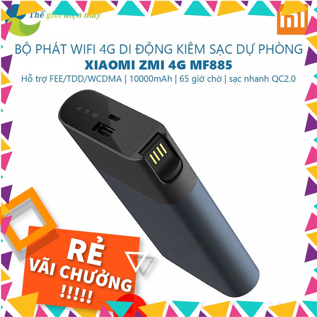 Bộ phát Wifi 4G di động kiêm sạc dự phòng Xiaomi ZMI MF885 - Bảo hành 12 tháng