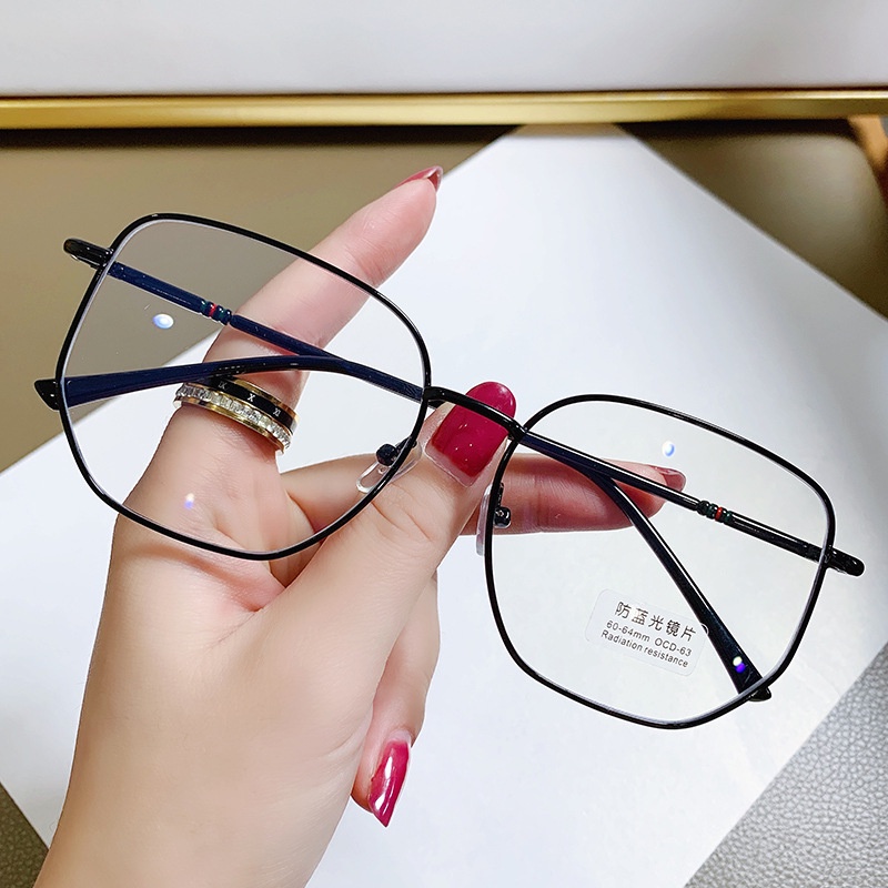 Mắt Kính Gọng Kim Loại Tròng Vuông Chống Ánh Sáng Xanh Thời Trang Hàn Quốc