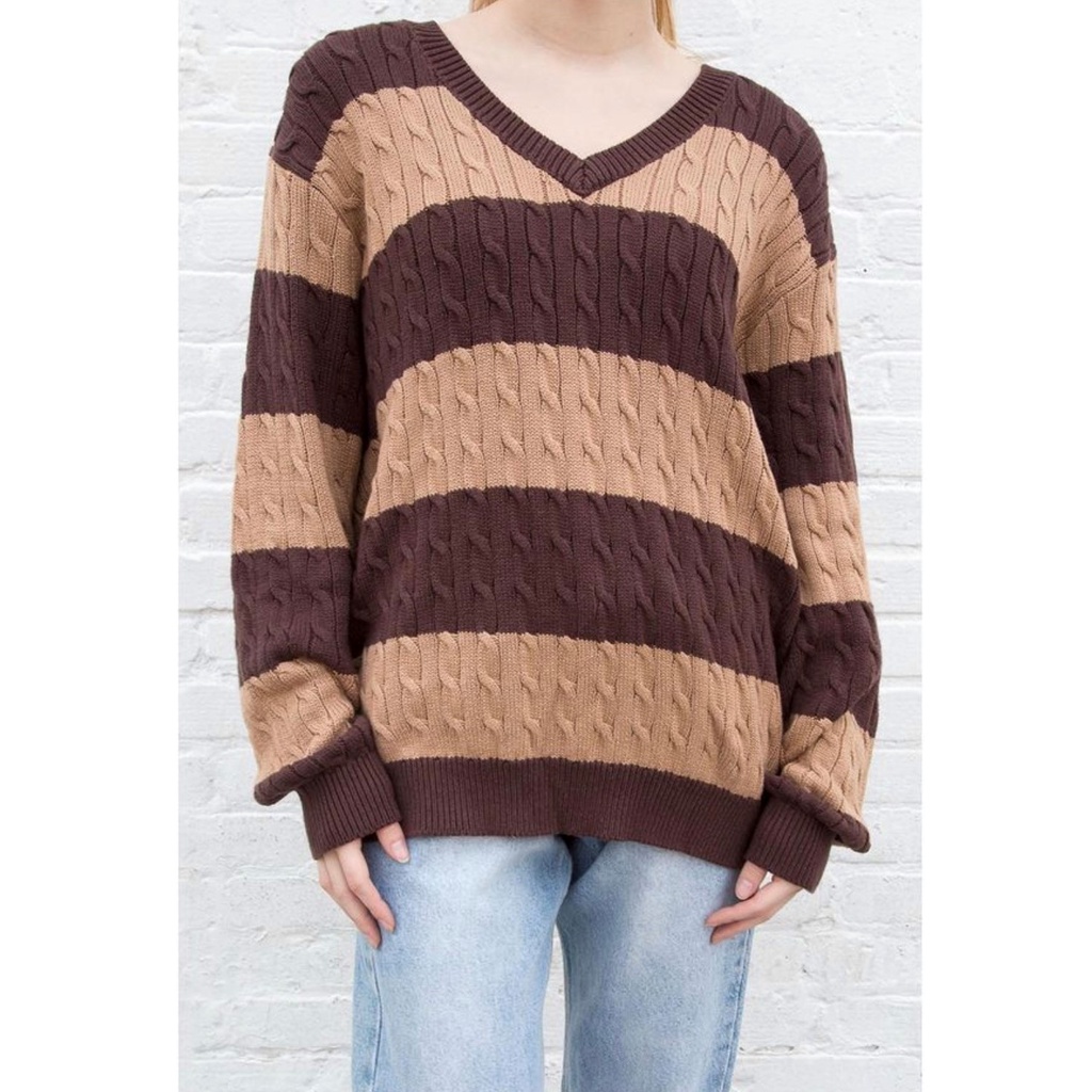 Áo len cổ V Nikki Stripe Sweater