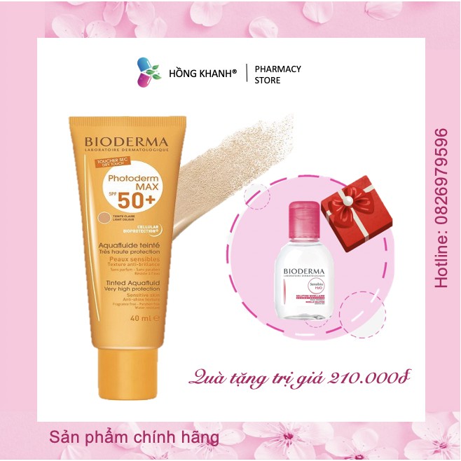 Kem Chống Nắng Bioderma Photoderm Max Aquafluide Teinte Claire Tông Màu Tự Nhiên SPF50+ 40ml