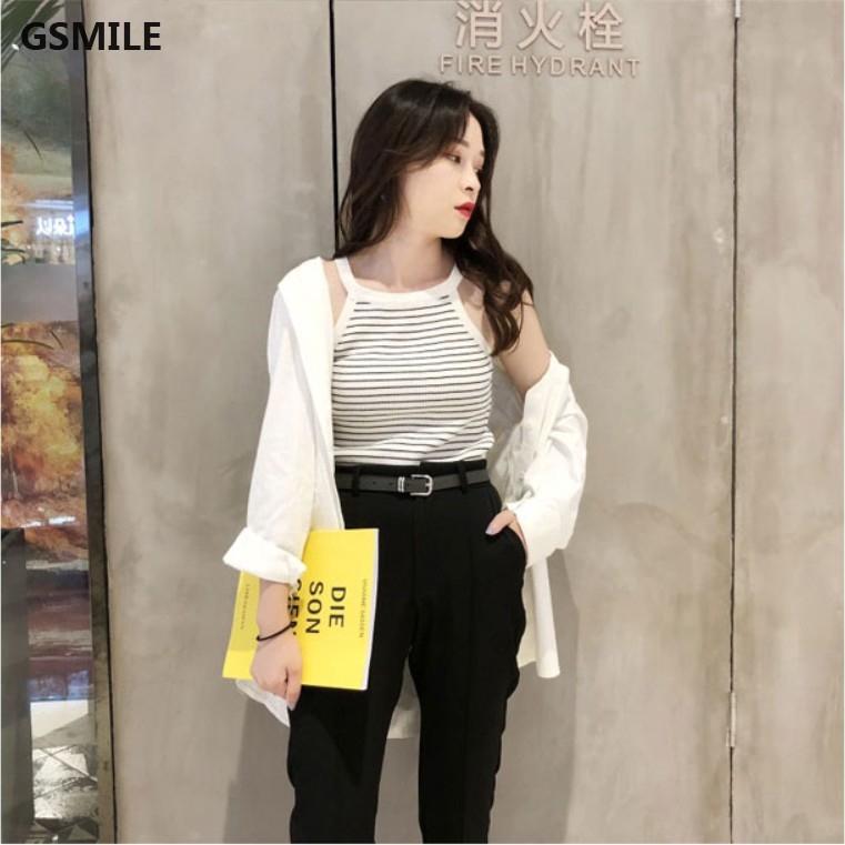 Tank Top Women Korean Trendy Casual Solid Color Knitted Sleeveless Off Tops | BigBuy360 - bigbuy360.vn