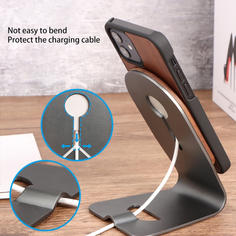 NAMA Wooden Magnetic Charger Stand Heavy-Duty Premium Alloy Holder Mount Base Desktop Dock Silver/ White Portable | BigBuy360 - bigbuy360.vn