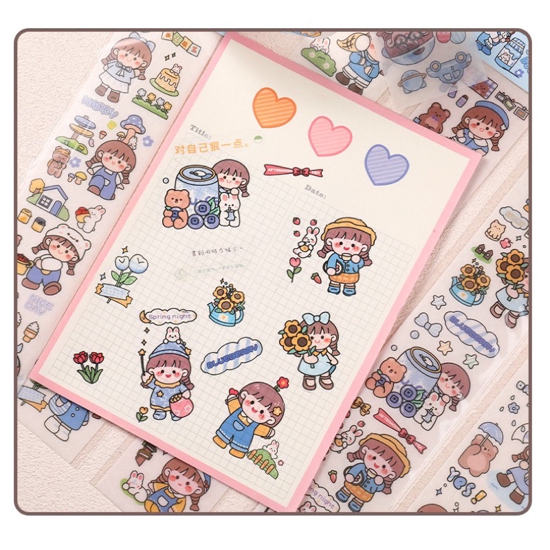 Sticker cute hoạt hình dễ thương, hình dán sticker dài trang trí sổ tay đáng yêu DIY