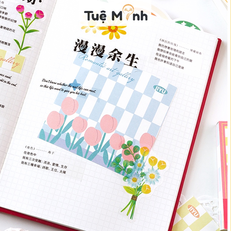 Tập 100 tờ Note ghi chú Caro dễ thương NO17 hình Bánh kem, Vườn hoa cute trang trí sổ bullet journal