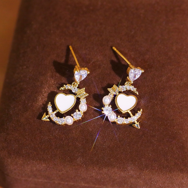 Khuyên tai JIUDUOLAN dạng kẹp/ xỏ thiết kế trái tim đính đá zircon nhân tạo thời trang thanh lịch dành cho nữ