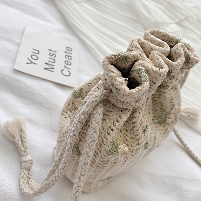 Túi Cói Miệng Gút Thêu Hoa Xinh Xắn Túi Cói Đi Biển L1323