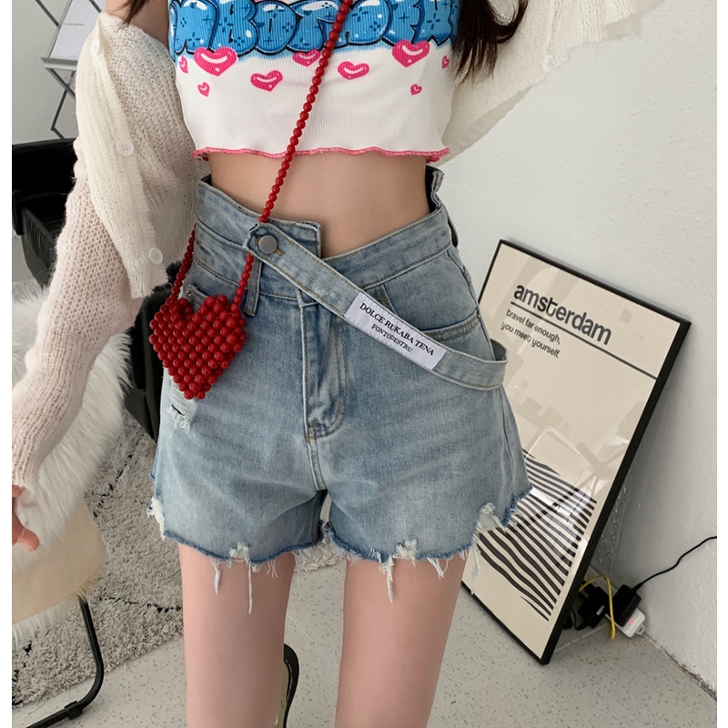 Quần Short Denim Lưng Cao Ống Rộng Thời Trang Mùa Hè Dễ Phối Đồ