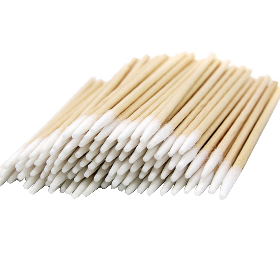 100 Pcs Single-ended Ultra-fine Eyebrow Cotton Swab/ Multipurpose Long Wood Handle Swabs/ Disposable Soft Makeup Cleaning Buds