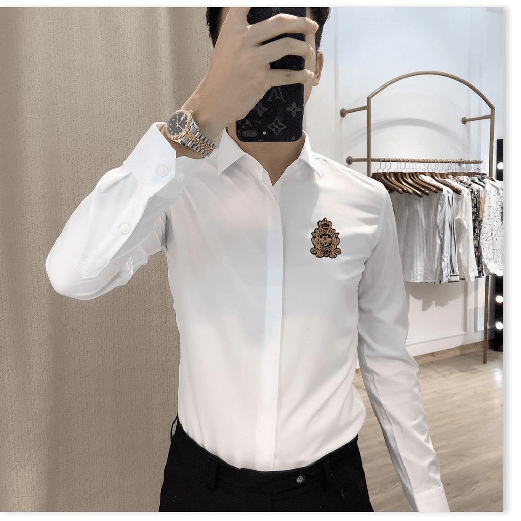 Áo sơ mi nam tay dài vải kate lụa co giãn kiểu cách VNXK ms44 . &lt;3 HP
