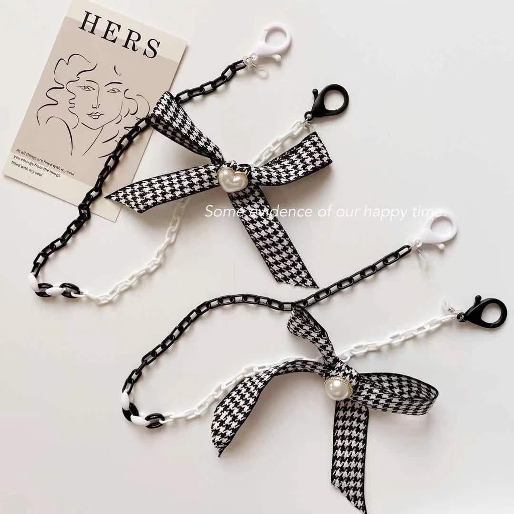 Dây Đeo Mắt Kính Bằng Acrylic Hình Nơ Trắng Đen