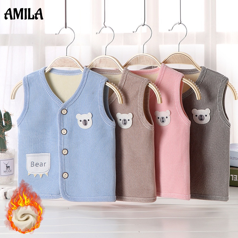Áo khoác không tay AMILA lót nhung dày giữ ấm thời trang dành cho trẻ