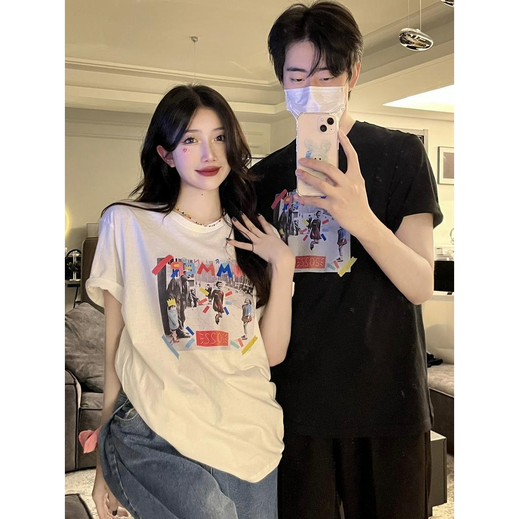 Áo Thun Cotton Dáng Dài / Ngắn Tay In Hình Màu Sắc Thời Trang 62567