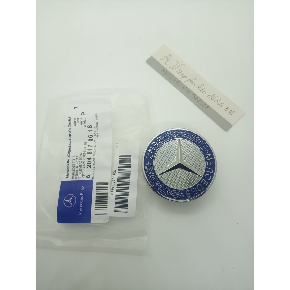 Logo nắp capo đầu xe ô tô Mercedes màu xanh
