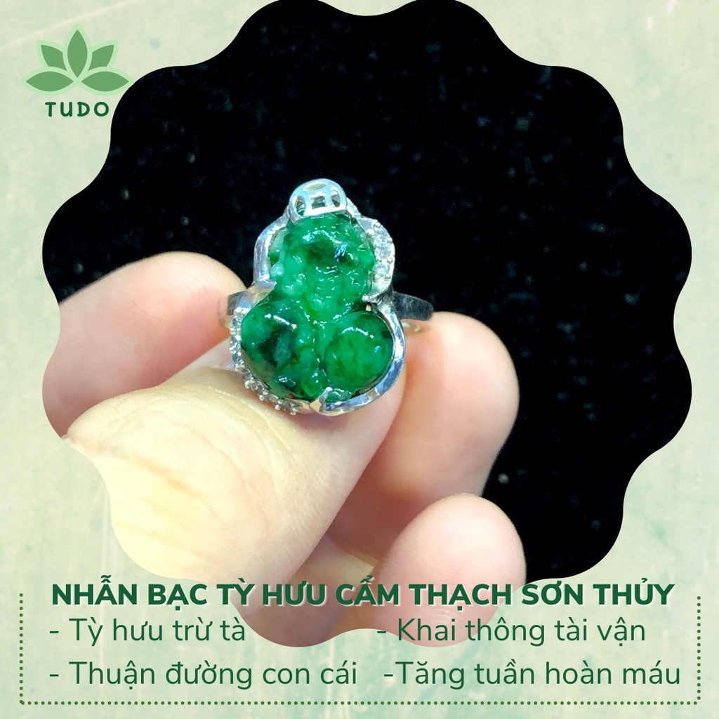 Nhẫn tỳ hưu, hồ ly CẩmThạch Sơn Thủy bọc bạc925 TUDO đá phong thủy