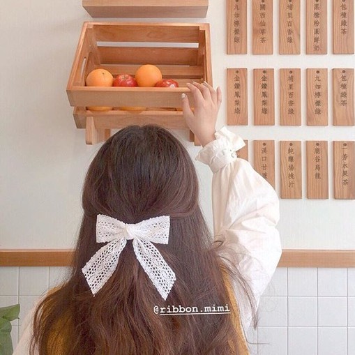 [ Hàng Thiết Kế ] Kẹp Tóc Nơ Ren Trắng / Kem Handmade Họa Tiết Ren Hoa Cao Cấp Ribbon.mimi Nacy cột / kẹp
