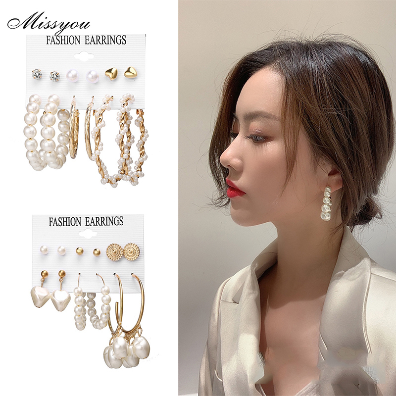 Set 6 đôi khuyên tai DODDER bằng hợp kim thiết kế hình học đơn giản