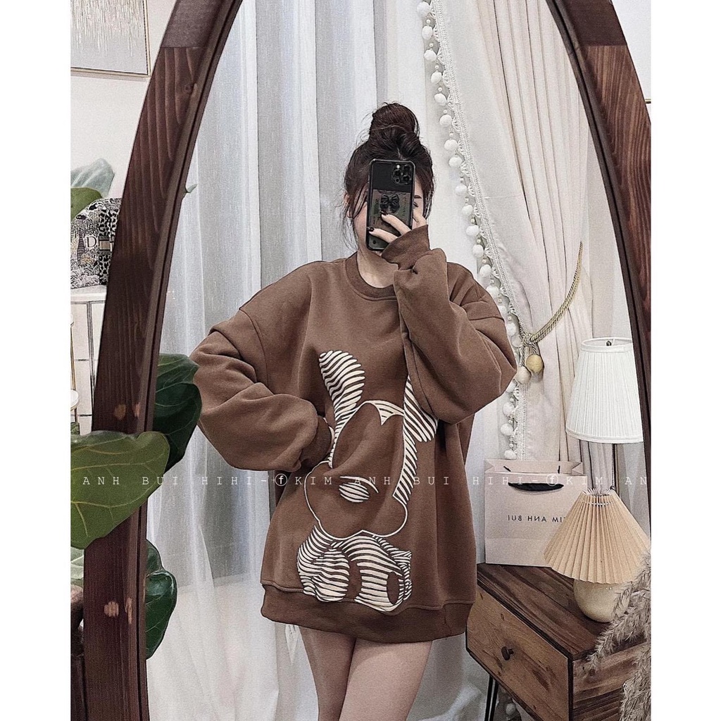 Áo sweater nữ form rộng họa tiết hình MICKEY hottrend [FREESHIP] Áo nỉ nữ cổ tròn tay dài 3 màu nâu,trắng,đen GuuZ | BigBuy360 - bigbuy360.vn