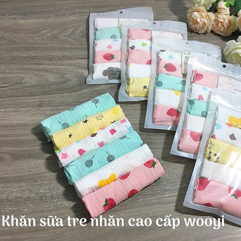 Túi 5 khăn sữa sợi tre Wooji 30x30cm