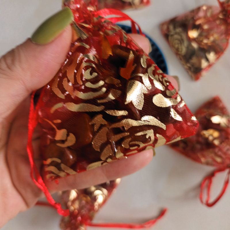 Túi gấm đá thô nhiều màu thanh tẩy năng lượng xấu, thu hút may mắn tài lộc