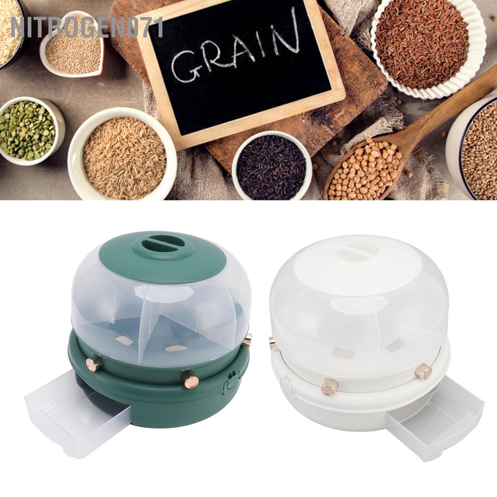 Thùng đựng gạo, đựng hạt, ngũ cốc 6 ngăn xoay 360 độ thông minh, dung tích 4kg, chất liệu nhựa PP cao cấp Nitrogen071