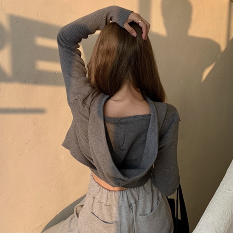 Áo Cardigan Dệt Kim Tay Dài Có Mũ Trùm Kiểu Hàn Quốc Thời Trang Mùa Thu Cho Nữ