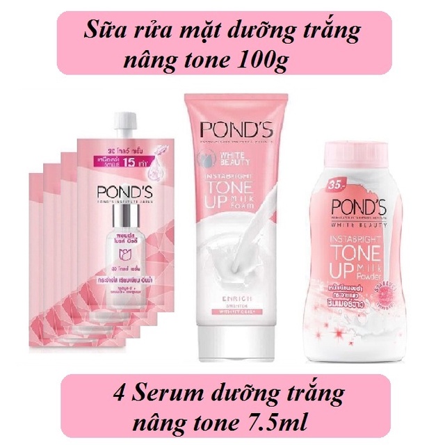 Combo Kem Sữa Rửa Mặt +4 Gói Serum + 1 Phấn phủ nâng tông Pond's White Beauty