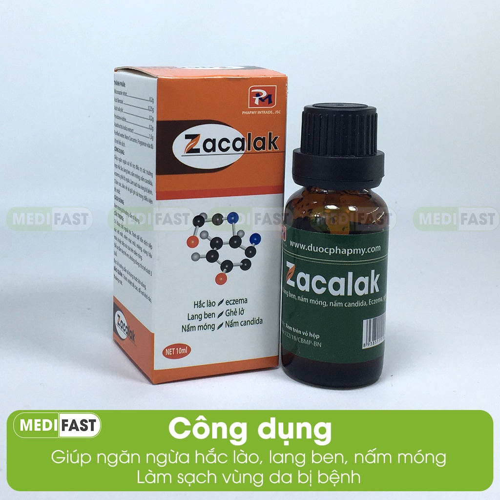 Zacalak lọ 10ml Kem bôi hắc lào, lang ben, hỗ trợ giảm nấm móng từ cồn povidone Iod và Miconazole