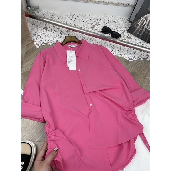 [ 𝐅𝐑𝐄𝐄 𝐒𝐇𝐈𝐏 ] SET ÁO SƠ MI HỒNG TAY DÀI RÚT HÔNG MIX SOOC TRẮNG