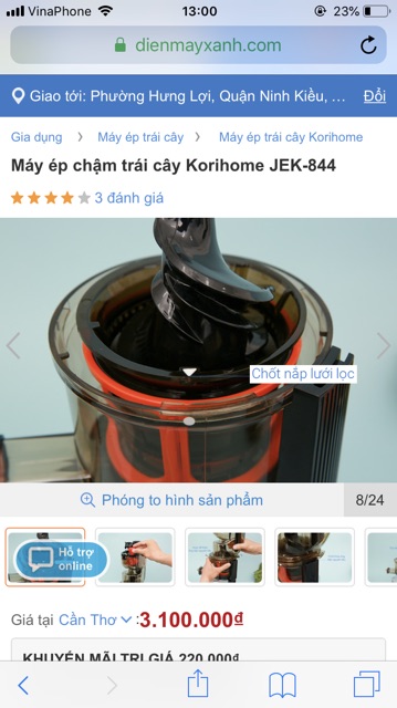 máy ép chậm trái cây korihome jek 844, mới 100%, còn bảo hành 1 đổi 1 ở điện máy xanh toàn quốc.