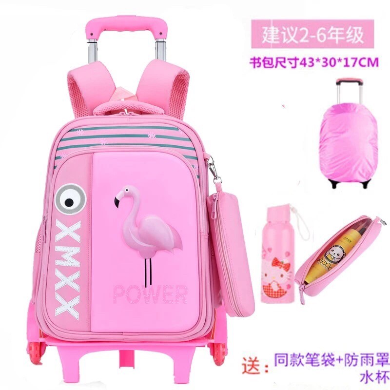 Balo kéo mẫu bé gái 22 kèm quà tặng bình nước+ bọc cặp+ hộp bút