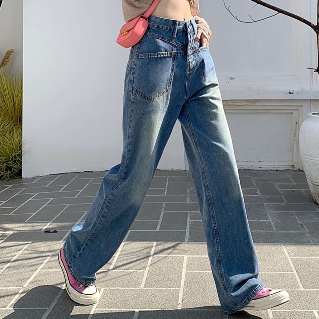 SUXI Quần Jean Dài Lưng Cao Dáng Ôm Ống Suông Kiểu Vintage Thời Trang Mùa Thu Cho Nữ