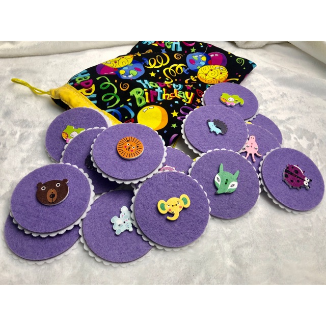 Đồ chơi vải nỉ TEDU - Bộ tìm cặp 20 hình động vật (Tím nhạt)