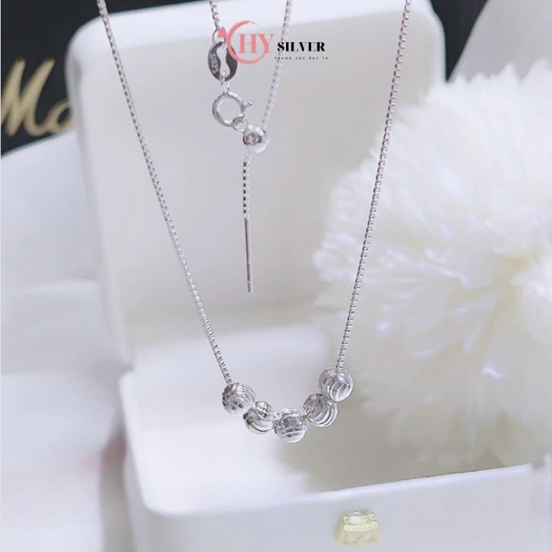 Dây chuyền bạc ý s925 5 bi nhỏ xinh điều chỉnh được dài ngắn vòng cổ bi nhỏ