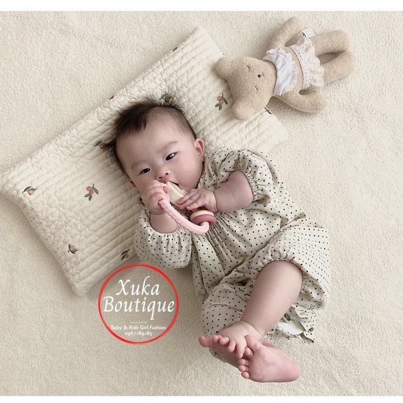 Gối Ngủ Cho Bé Sơ Sinh Mỏng Thêu Hoạ Tiết Xinh Xắn Style Hàn Quốc Hình Chữ Nhật Chất Liệu Cotton Thoáng Khí