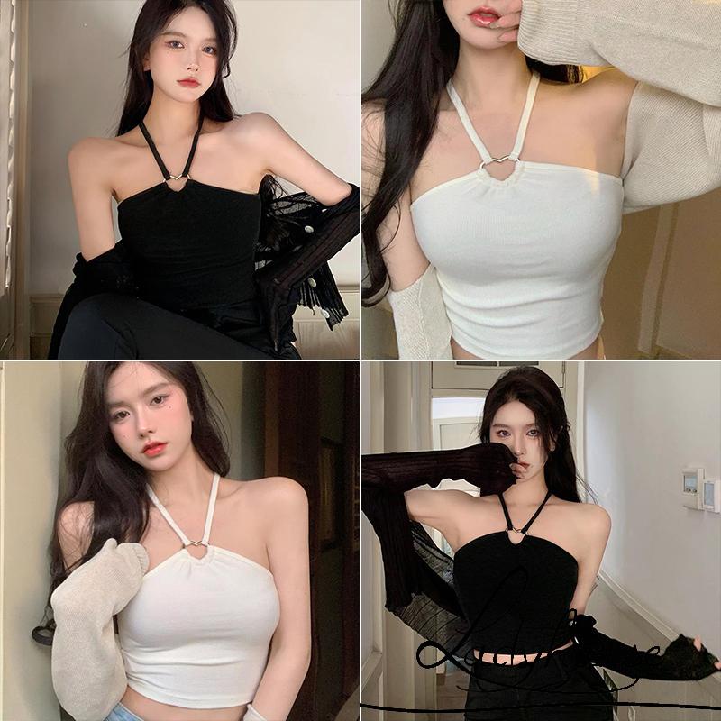 Áo Thun Không Tay Cổ Yếm Màu Trơn Co Giãn Dành Cho Nữ