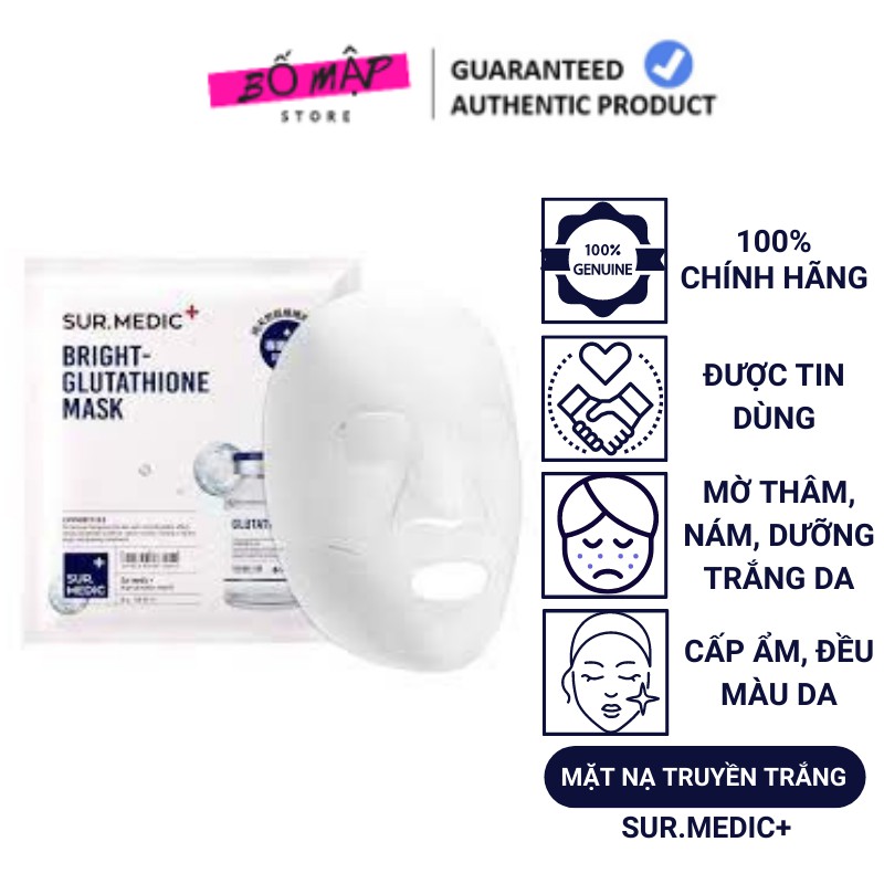 Hộp 10 Miếng Mặt nạ SURMEDIC Mask Dưỡng Trắng Da 30g - Bright Glutathione Hàn Quốc