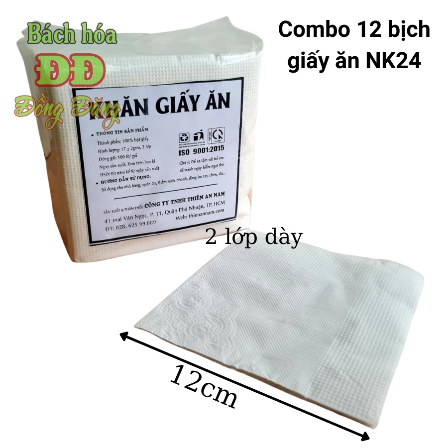 Khăn giấy ăn vuông nhỏ cao cấp NK24 2 lớp có ép hoa văn rất đẹp, khăn giấy ăn Napkin nhỏ (100 tờ/ gói) - 24x24cm