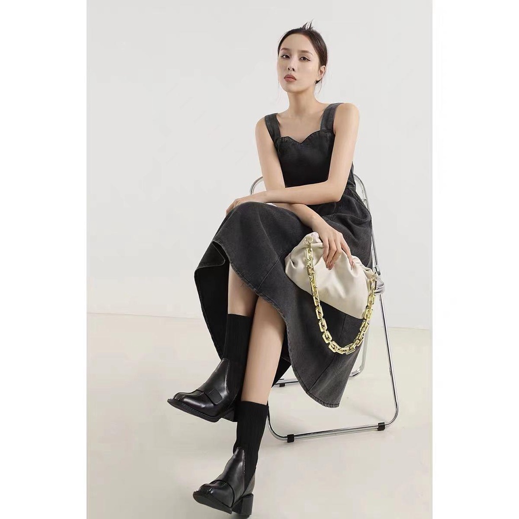 Đầm Denim Hai Dây Dáng Ôm Phong Cách Hàn Quốc Cổ Điển Thời Trang Mùa Hè Hàng Mới 2022 Dành Cho Bạn Nữ