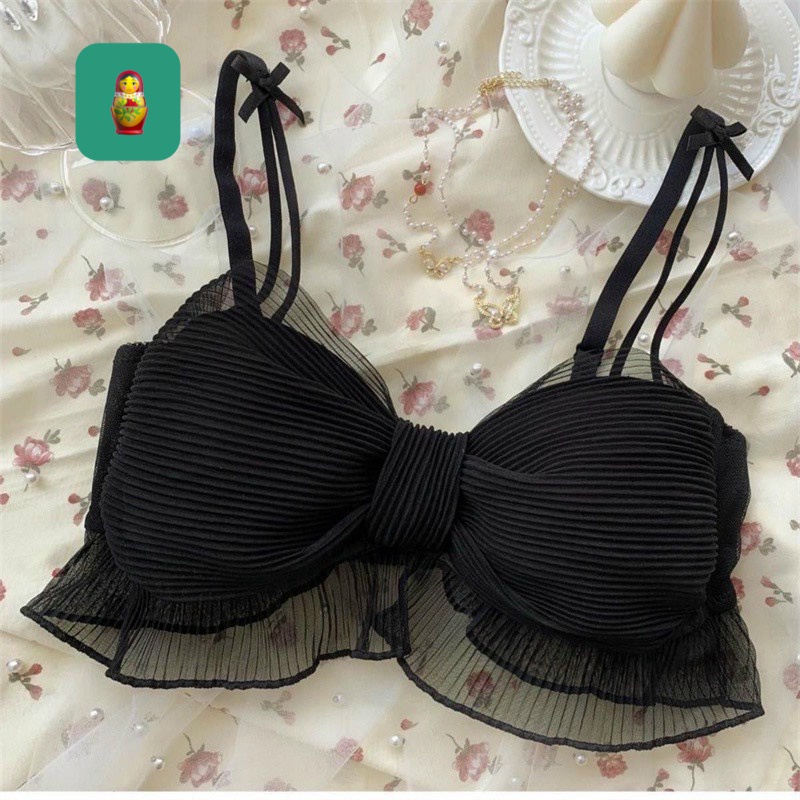 Áo 2 dây bra nơ ngực kiểu dập ly cực sexy