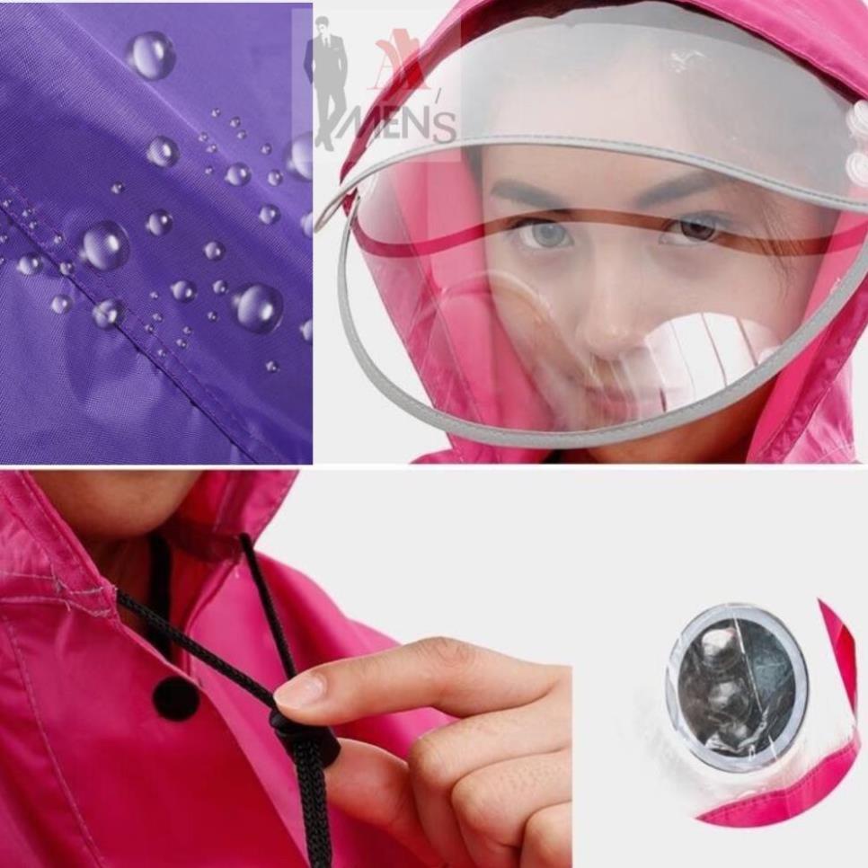 Áo mưa 2 đầu, 1 đầu phản quang vải dù ép PVC chống rách có kính che mặt cao cấp T&C