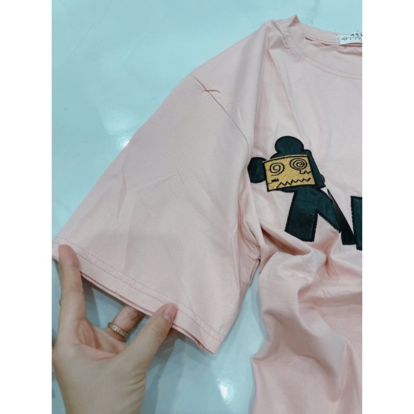 Áo thun form rộng thêu Mickey