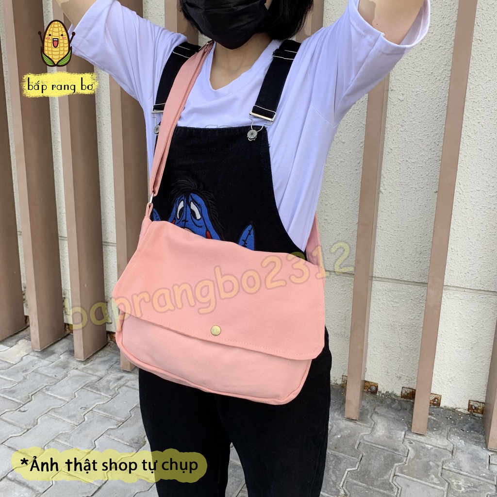 Freeship 0Đ - TÚI TOTE ĐEO CHÉO UNISEX NAM NỮ - VẢI DỆT CANVAS [ CÓ TÚI CON] MÀU BE - ĐEN - PHONG CÁCH ULZZANG