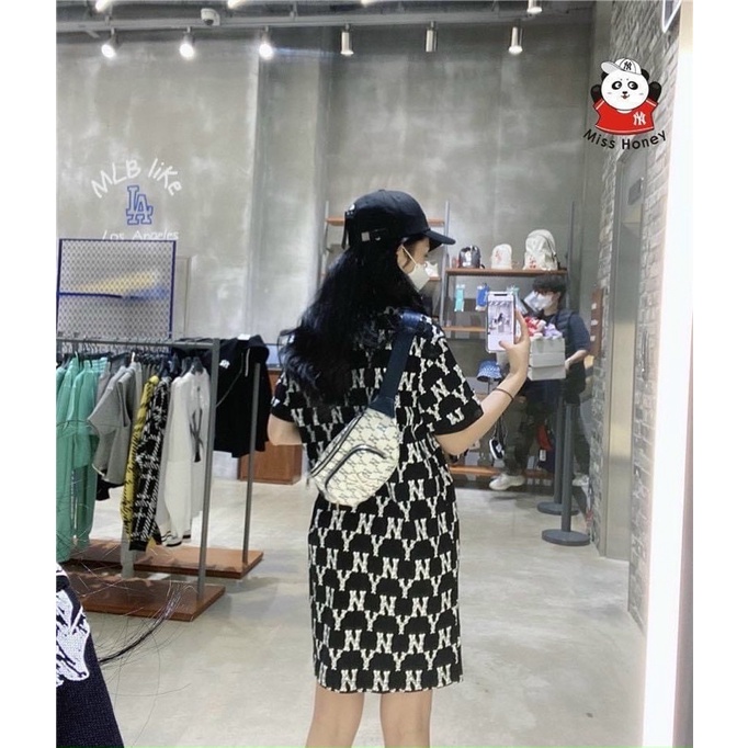 Váy polo nữ NY ngắn tay cổ sơ mi hot hít MLB năng động thể thao dáng xuông dễ mặc thoải mái xuất dư 2 màu đen trắng | BigBuy360 - bigbuy360.vn
