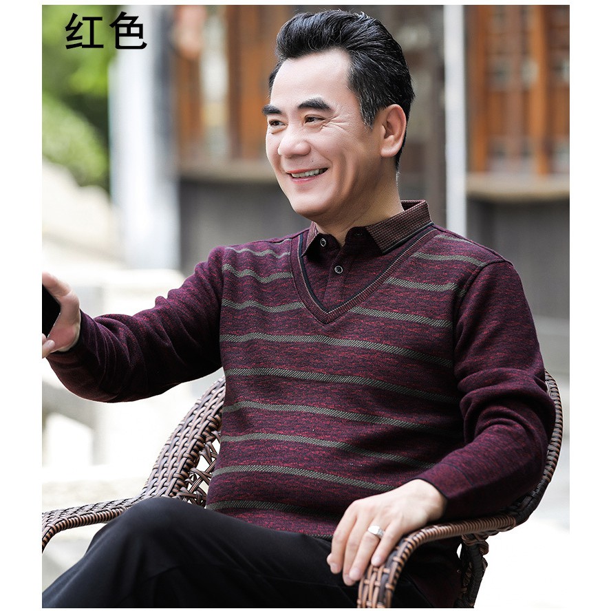 - Áo len phối sơ mi trong lót nỉ cho bố