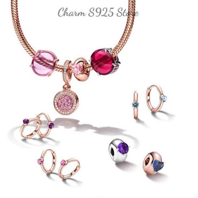 charm pan khoá chặn đính đá tím cao cấp bạc s925
