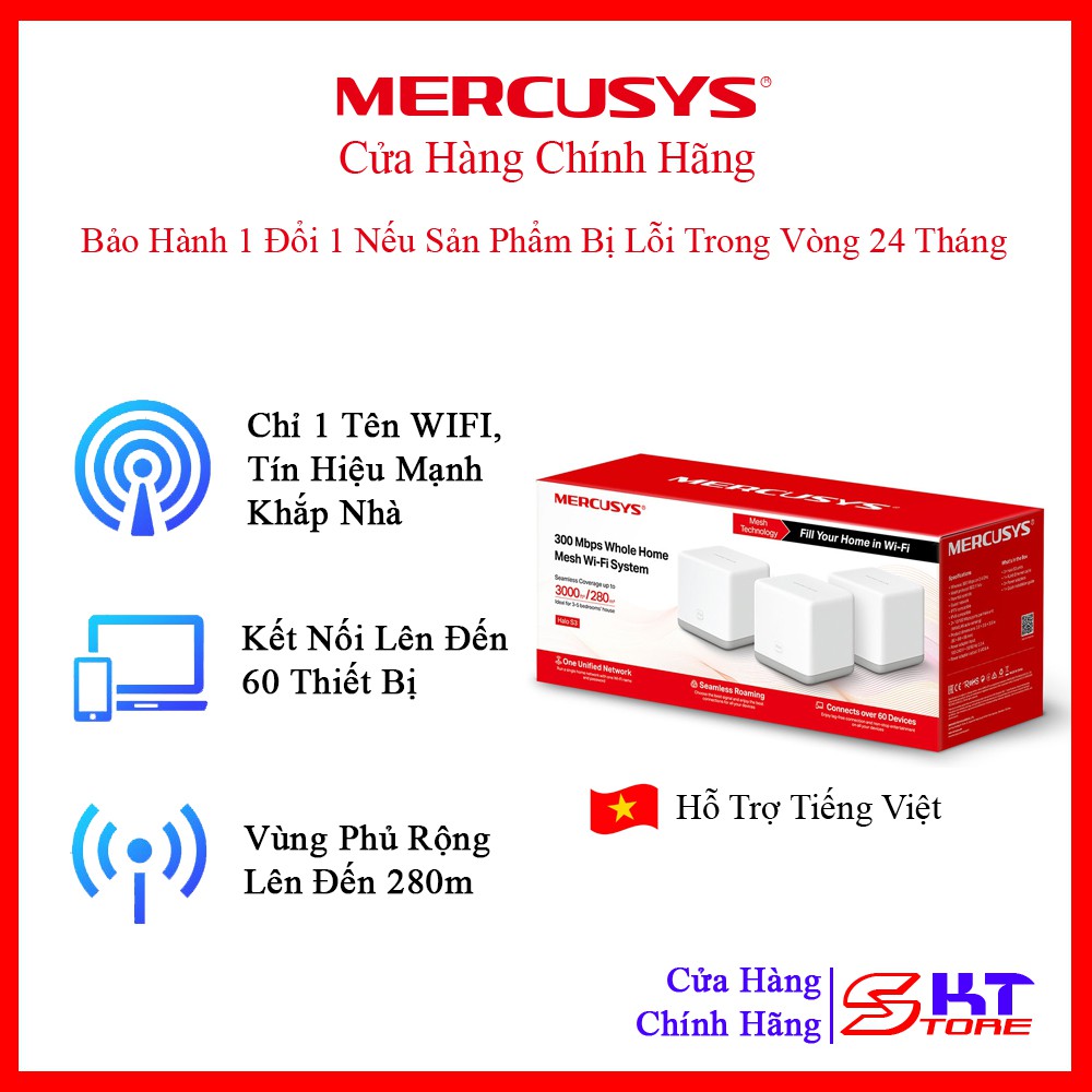Bộ Phát Wifi Mesh Cho Gia Đình MERCUSYS Halo S3 (3-Pack) Tốc Độ 300Mbps - Hàng Chính Hãng